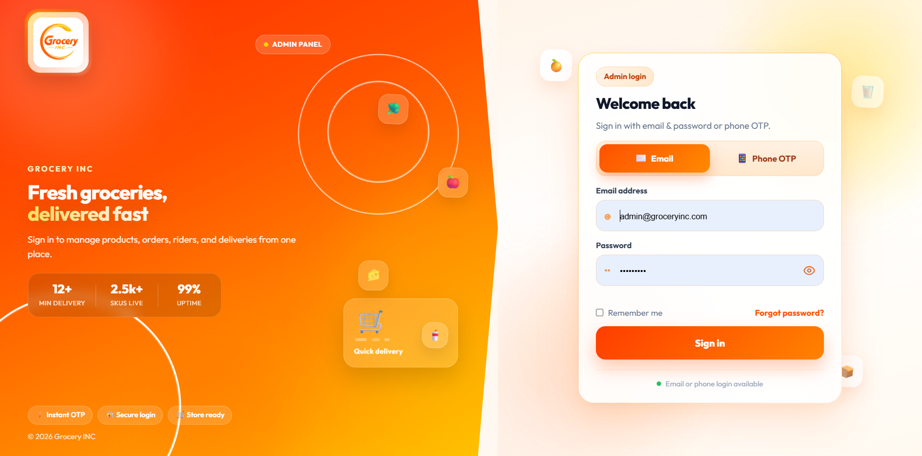 Admin login